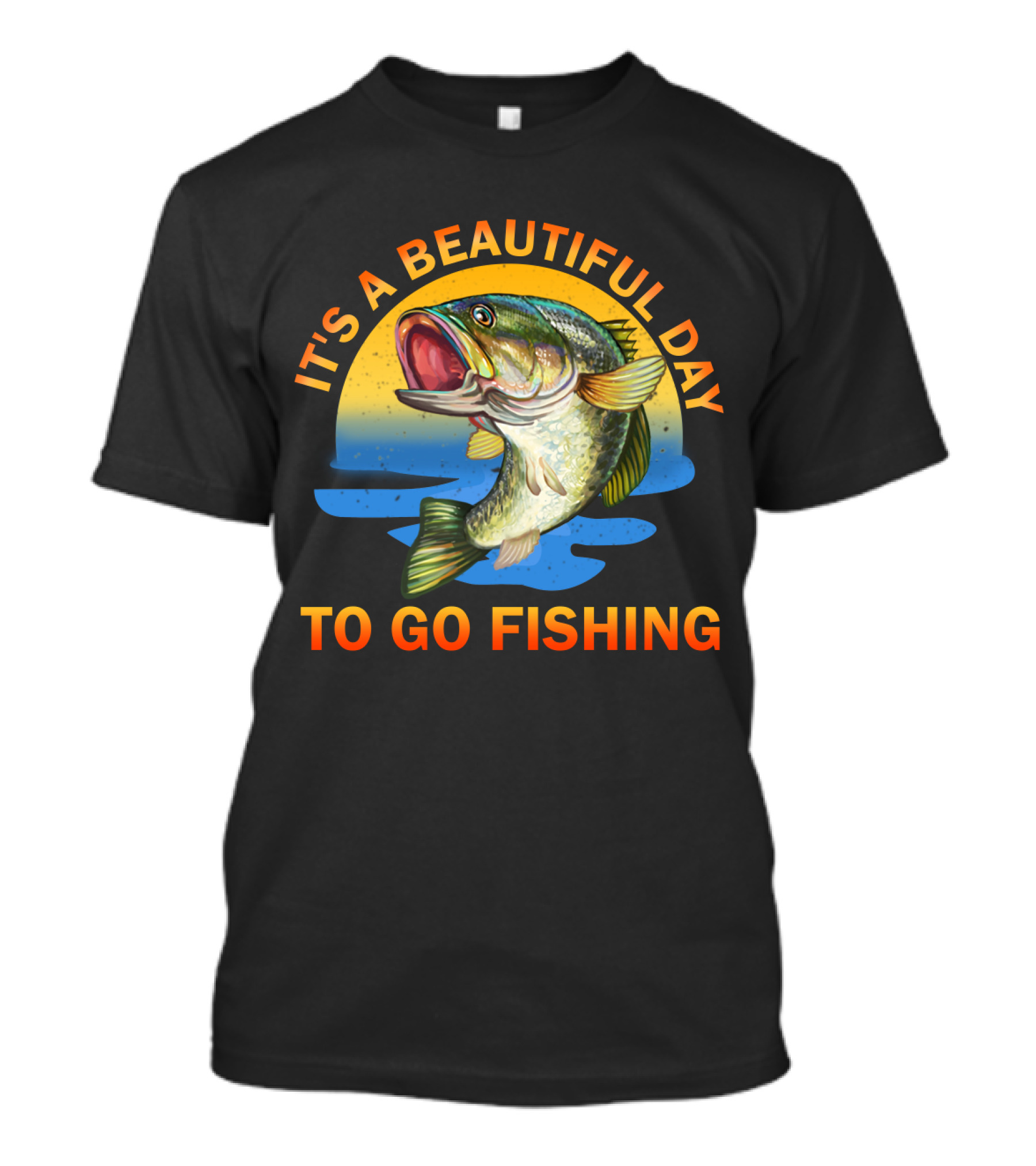 IT'S A BEAUTIFUL DAY TO GO FISHING Fish Jumping Sunset Scene T-Shirt