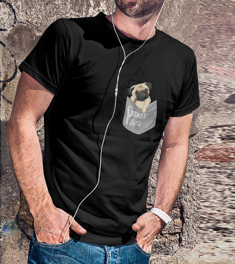 Pocket Pug Puppy Peeking Out Of Pocket T-Shirt