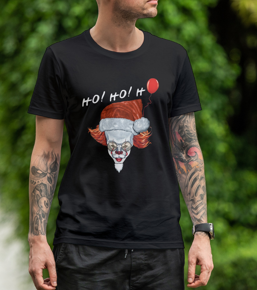 HO HO HO Novel Killer Clown Santa With Red Balloon T-Shirt