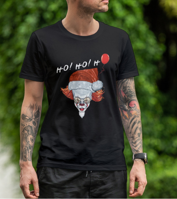 HO HO HO Novel Killer Clown Santa With Red Balloon T-Shirt