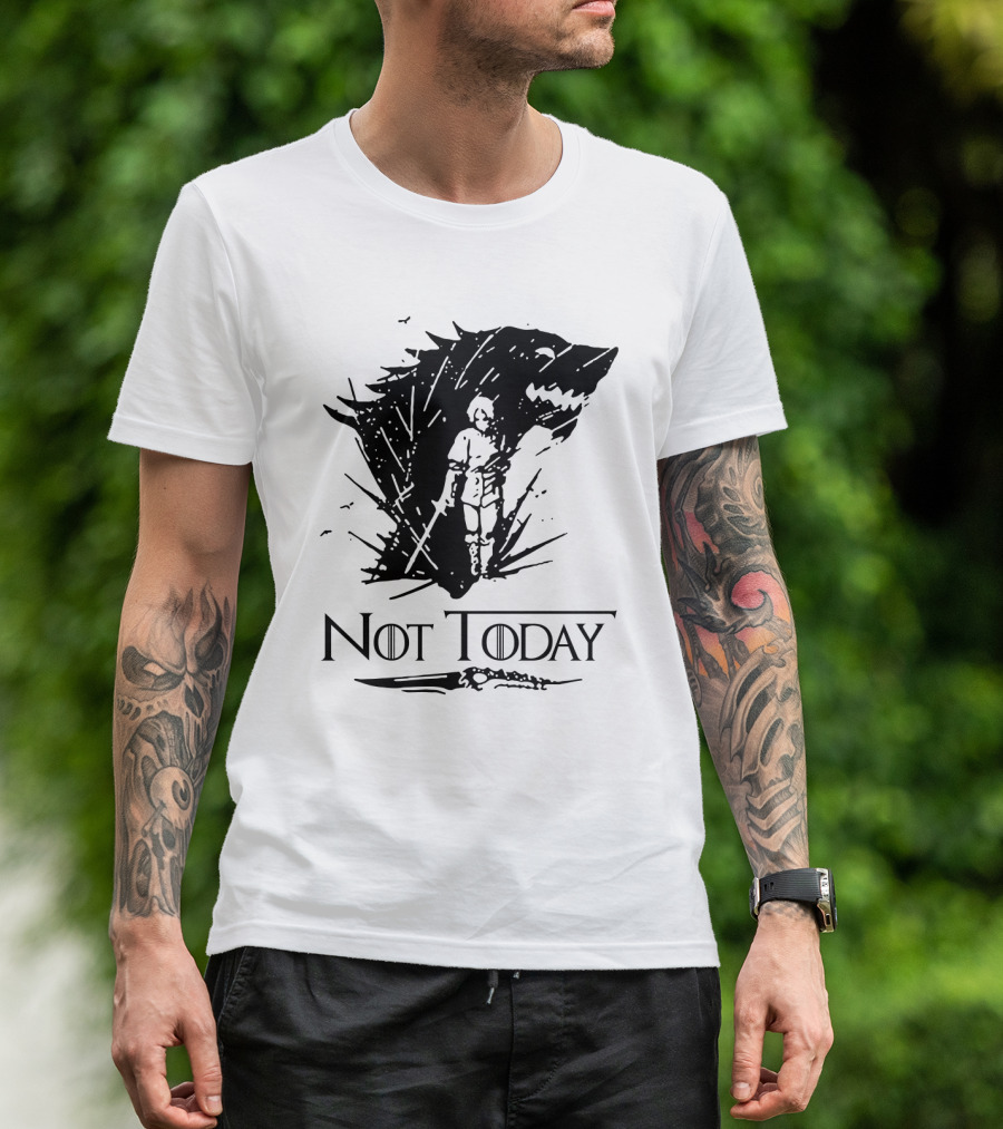 Not Today Sword Character With Direwolf Shadow T-Shirt