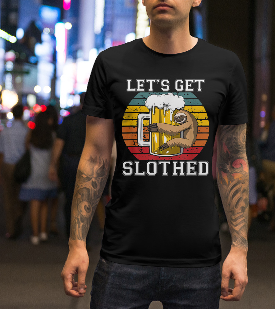 LET'S GET SLOTHED Retro Beer Mug And Sloth Hug T-Shirt