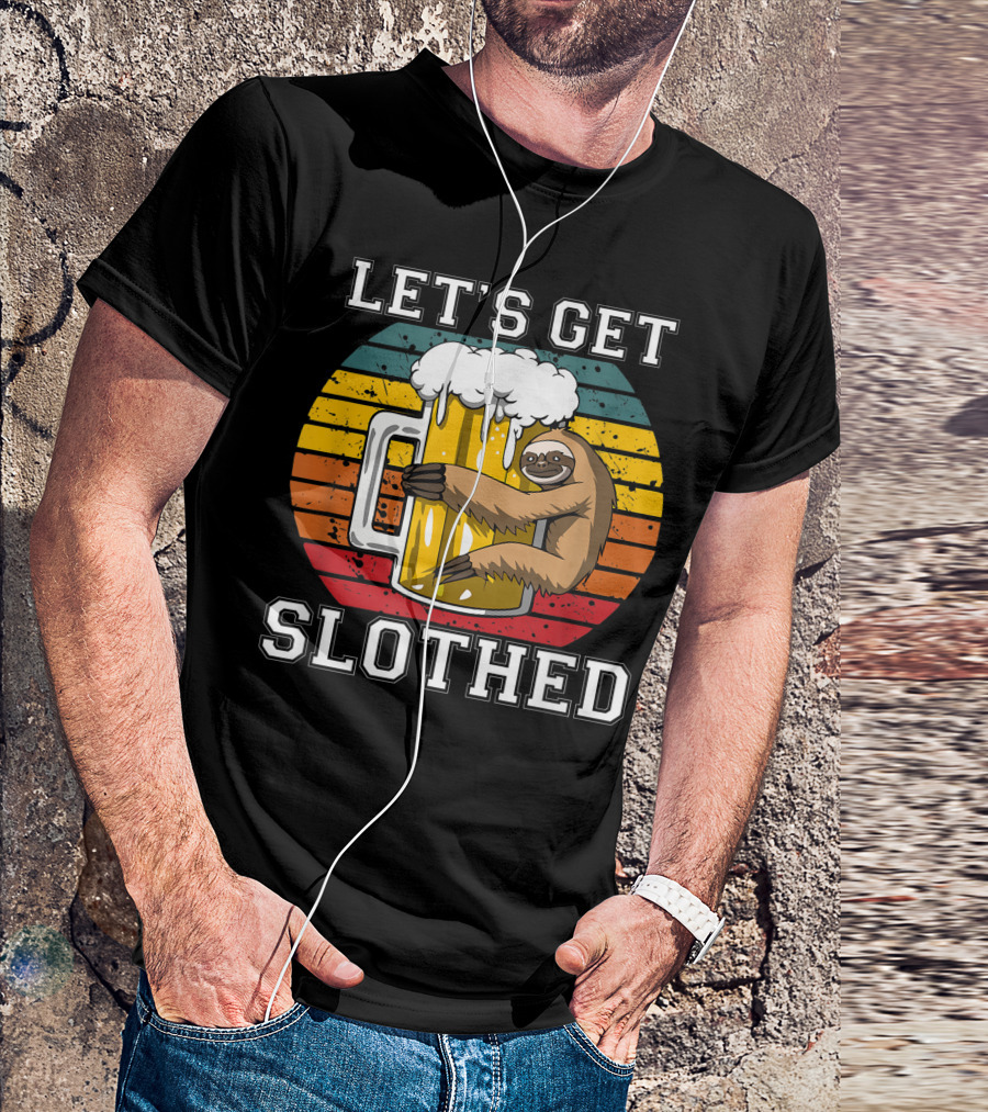 LET'S GET SLOTHED Retro Beer Mug And Sloth Hug T-Shirt