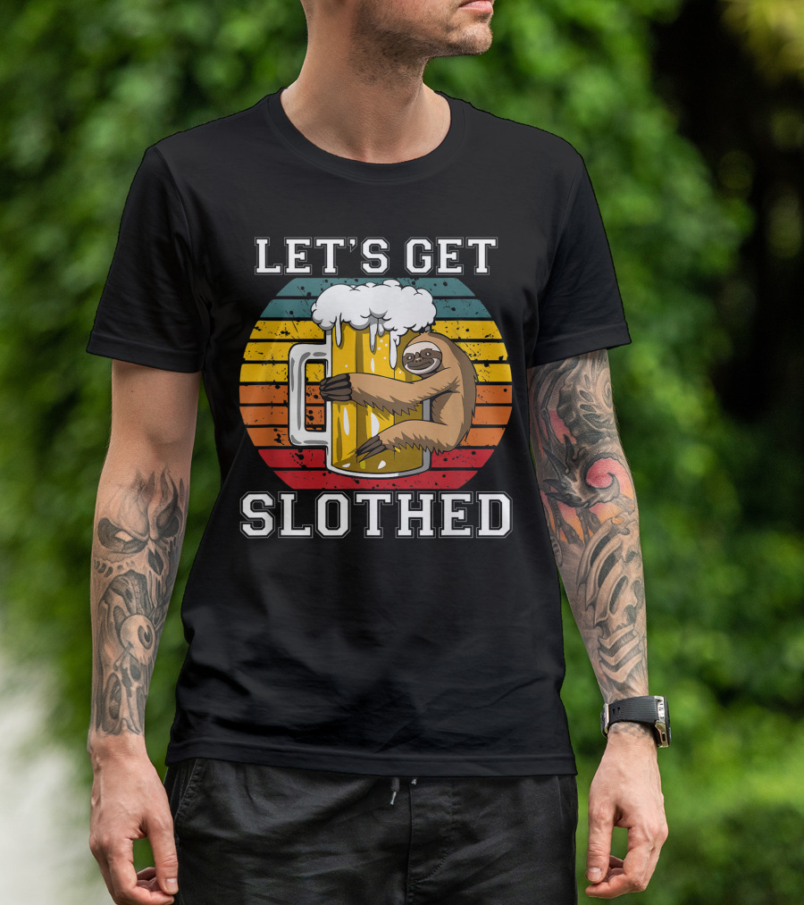 LET'S GET SLOTHED Retro Beer Mug And Sloth Hug T-Shirt