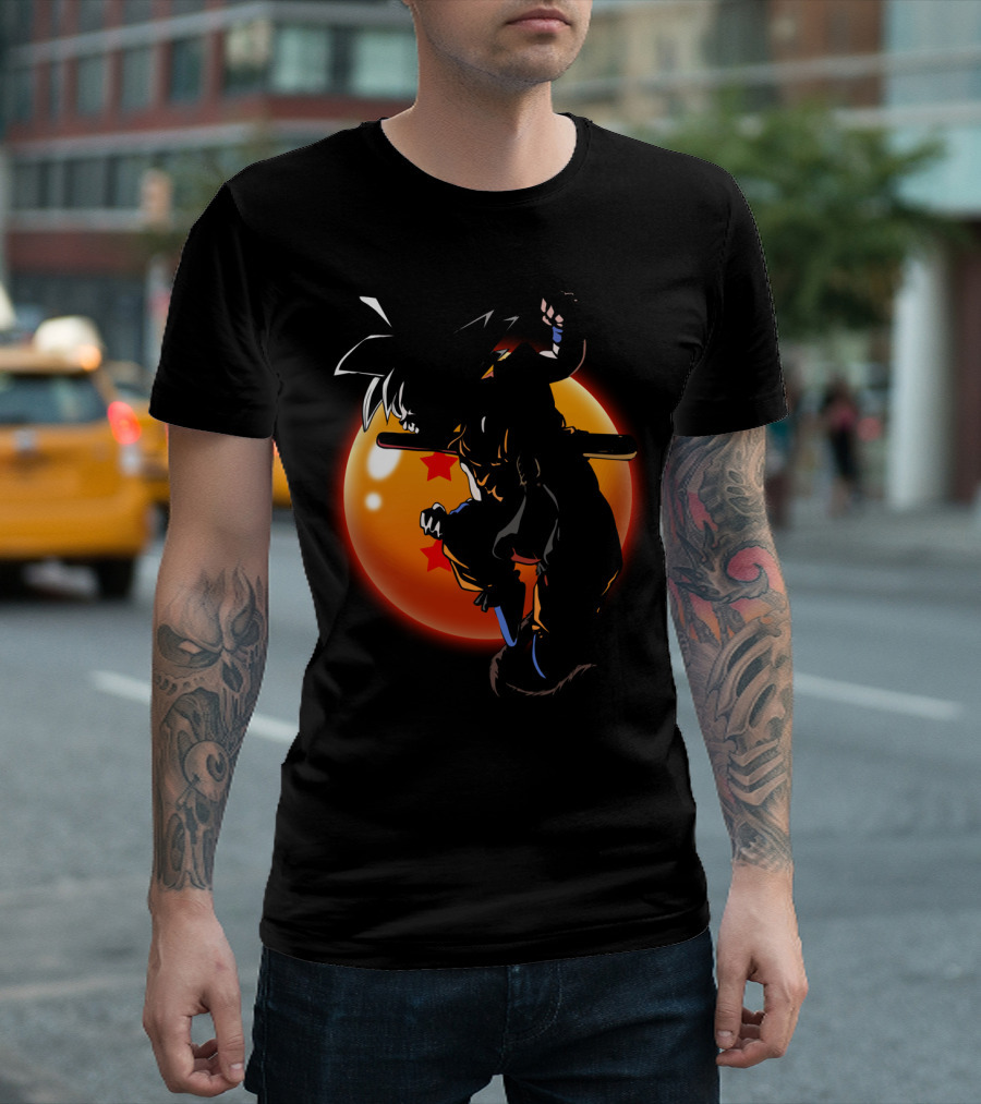 Saiyan Rules Dragon Ball Z Goku Silhouette with Four-Star Dragon Ball T-Shirt