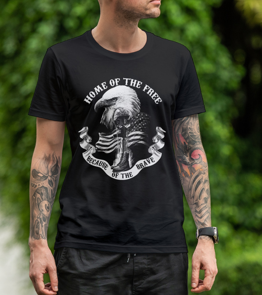 HOME OF THE FREE BECAUSE OF THE BRAVE EAGLE AMERICAN FLAG MEMORIAL HONOR T-Shirt