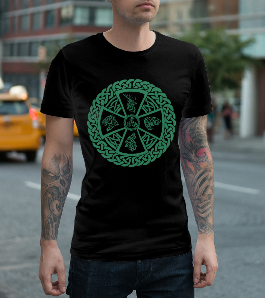 Celtic Nature Viking Knotwork Animals Cross with Triskele T-Shirt