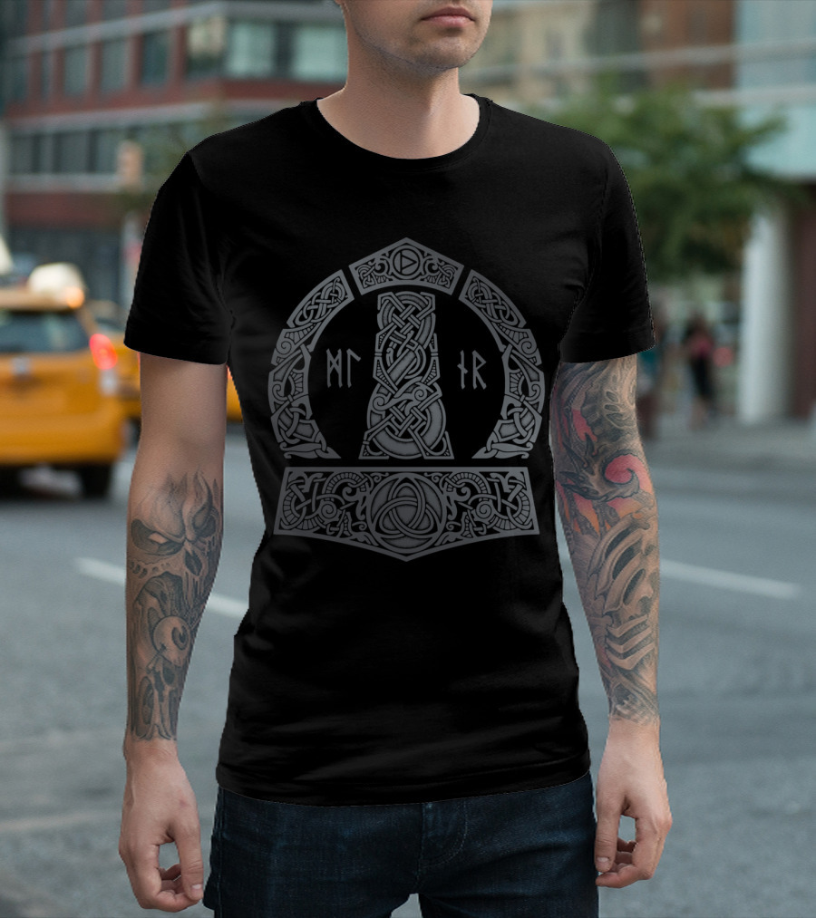 MJOLNIR VIKING NORSE RUNE KNOTWORK SYMBOLS T-Shirt