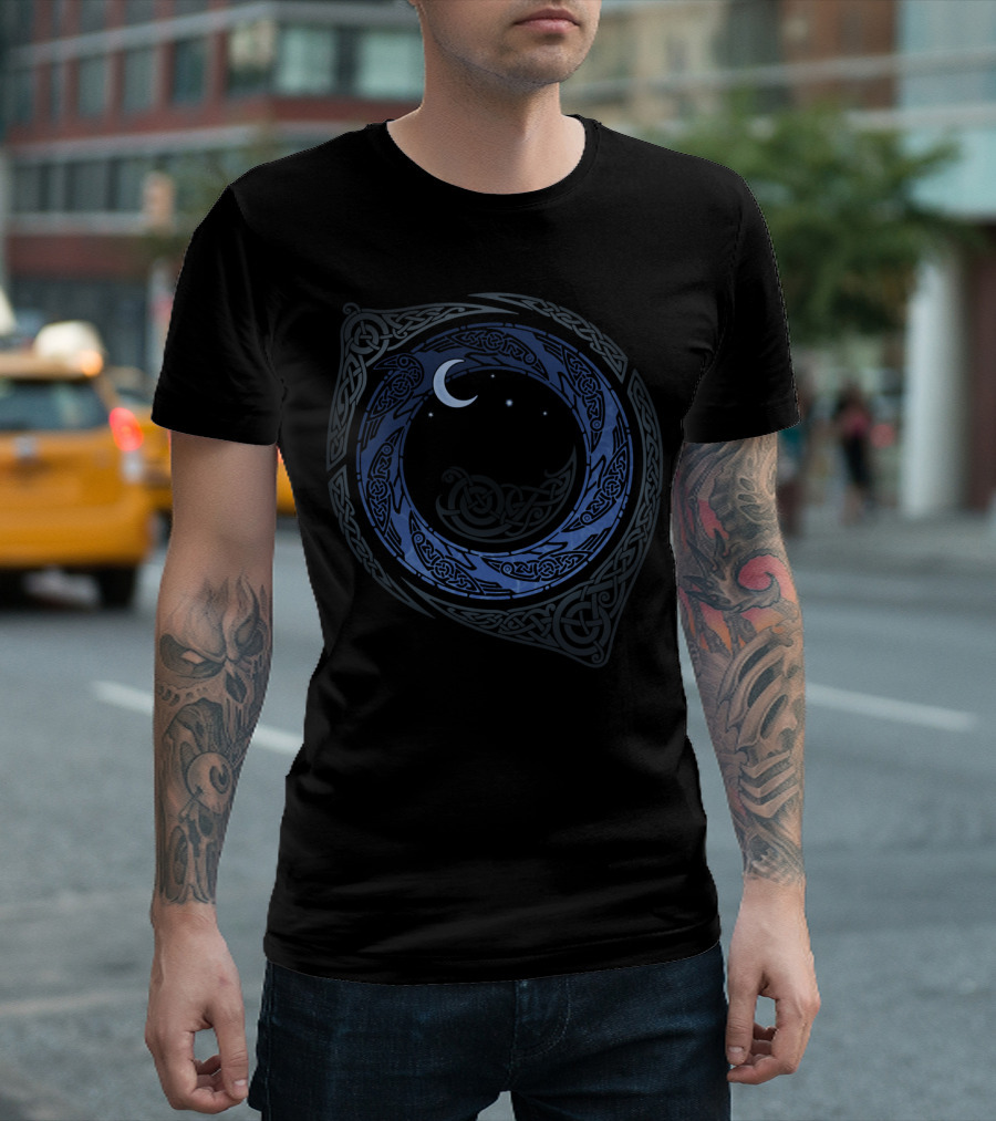 MOONLIGHT ROUNDELAY VIKING KNOTWORK CRESCENT AND STARS T-Shirt