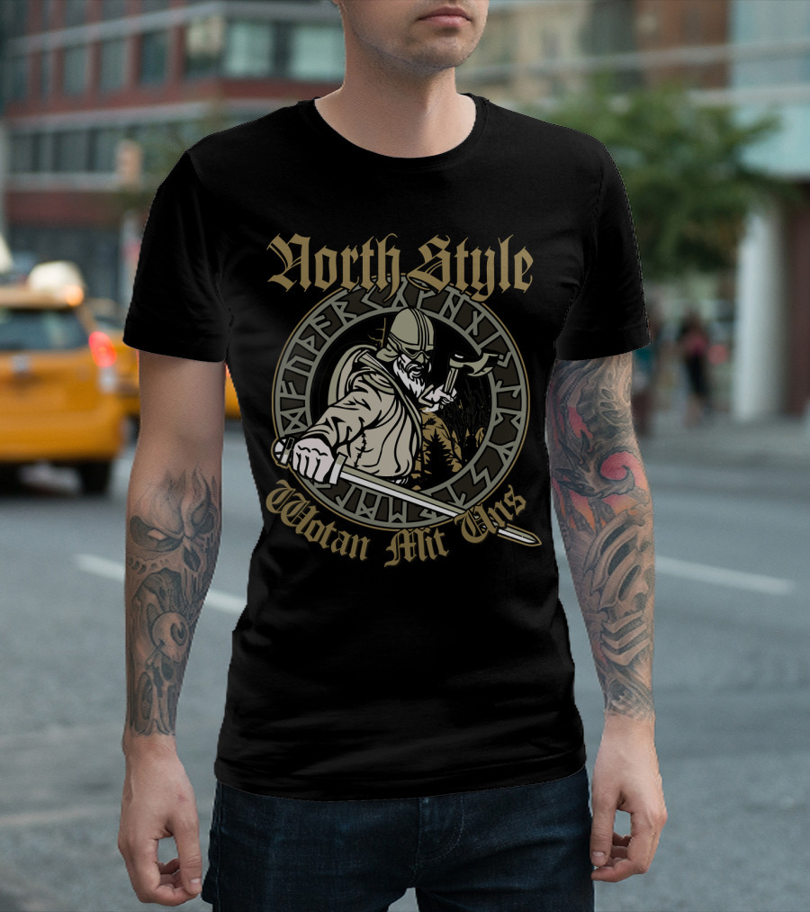 North Style Wotan Mit Uns Viking Warrior T-Shirt