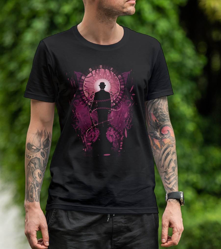 Close In Time Silhouette Against Clockwork Background T-Shirt