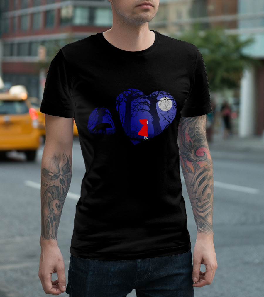 Red Riding Hood Dusk In The Woods Wolf Moonlit Night T-Shirt