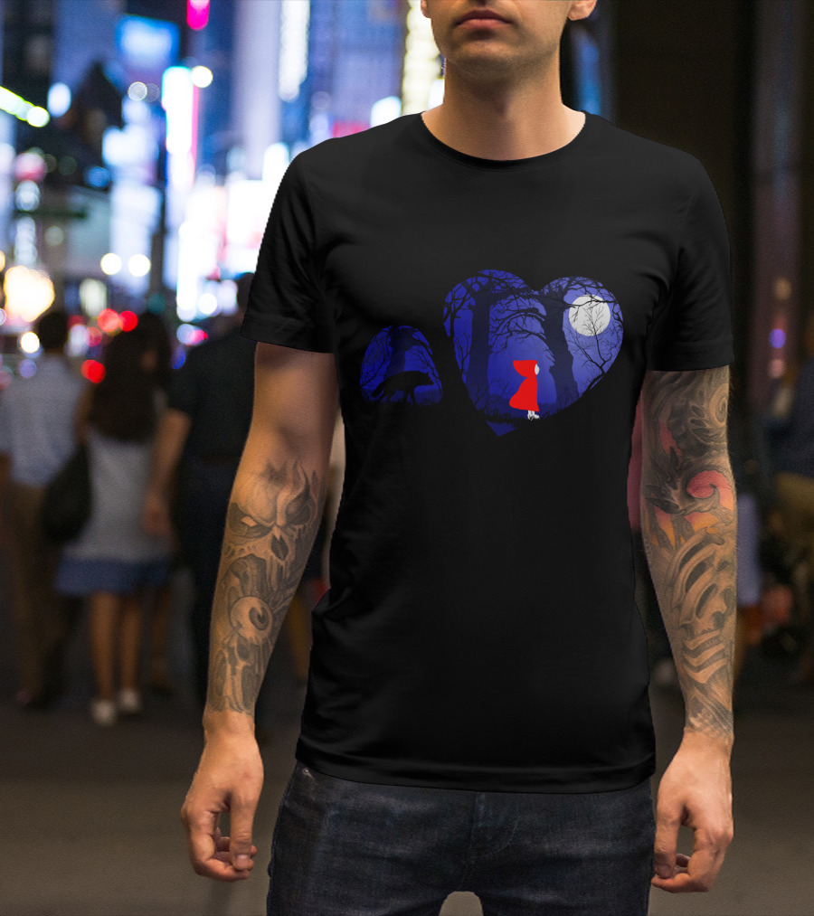 Red Riding Hood Dusk In The Woods Wolf Moonlit Night T-Shirt