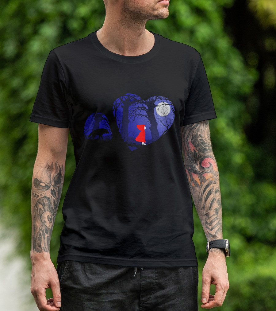 Red Riding Hood Dusk In The Woods Wolf Moonlit Night T-Shirt
