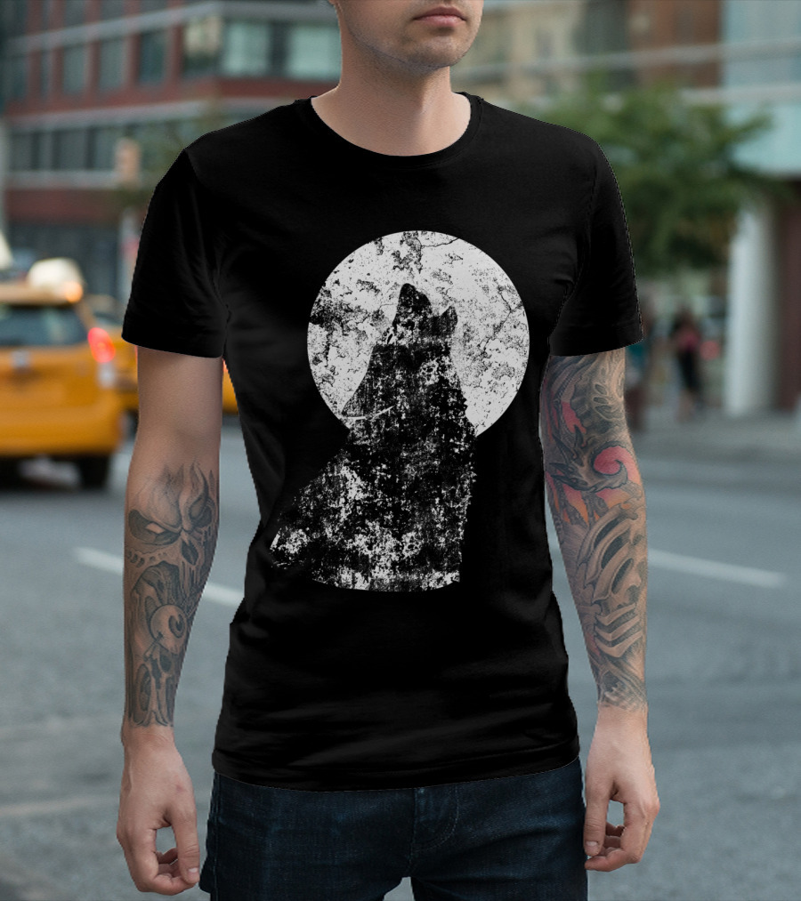 The Howling Wolf Moon Silhouette Wolves Animal T-Shirt