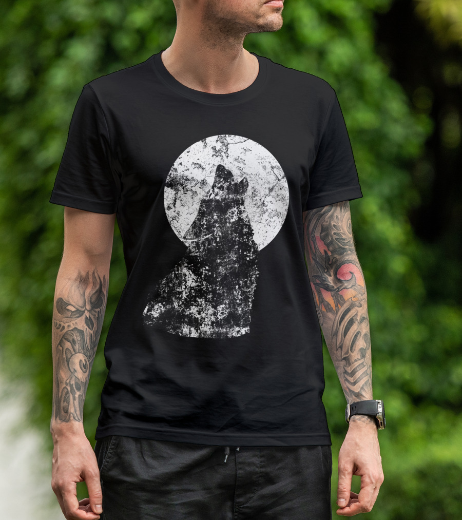 The Howling Wolf Moon Silhouette Wolves Animal T-Shirt
