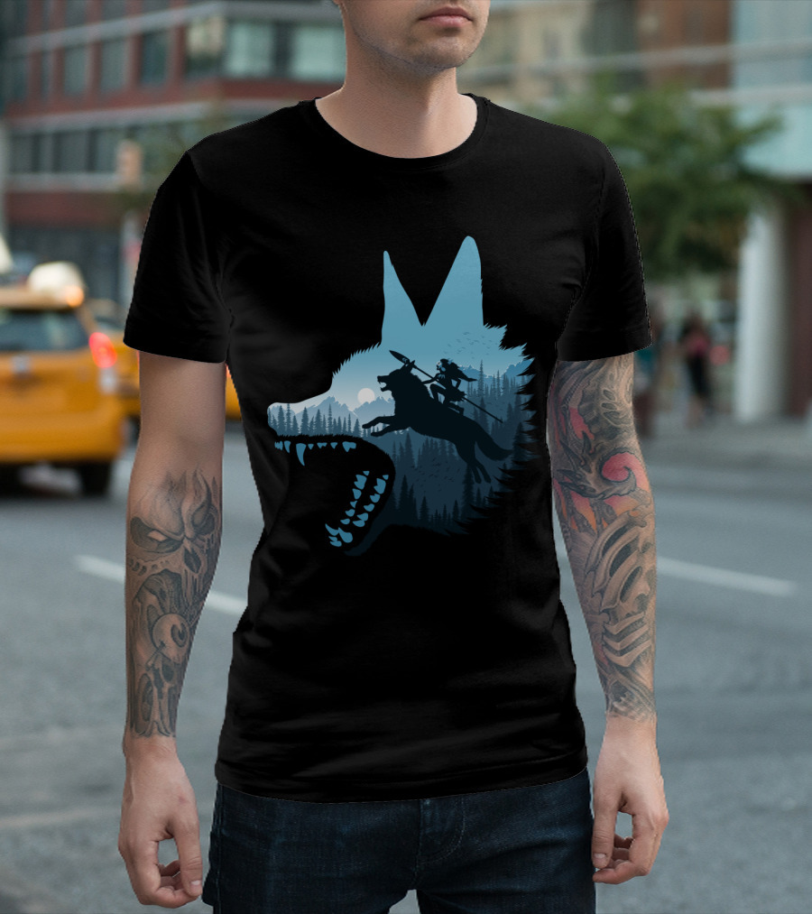 Wolf Attack Silhouette Rider Forest Wolves Animal Adventure T-Shirt