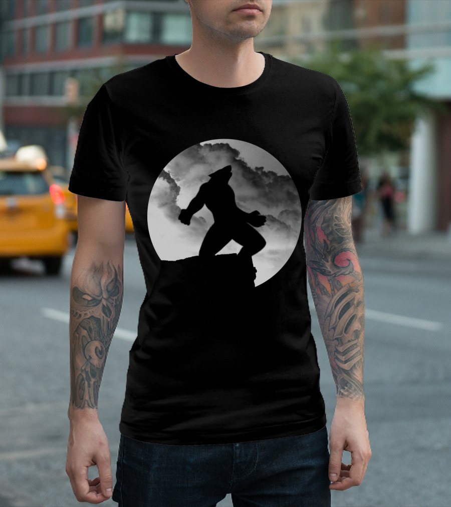 Wolf On The Edge Silhouette Against Full Moon Wolf Wolves Animal T-Shirt