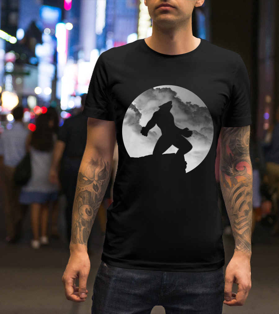 Wolf On The Edge Silhouette Against Full Moon Wolf Wolves Animal T-Shirt