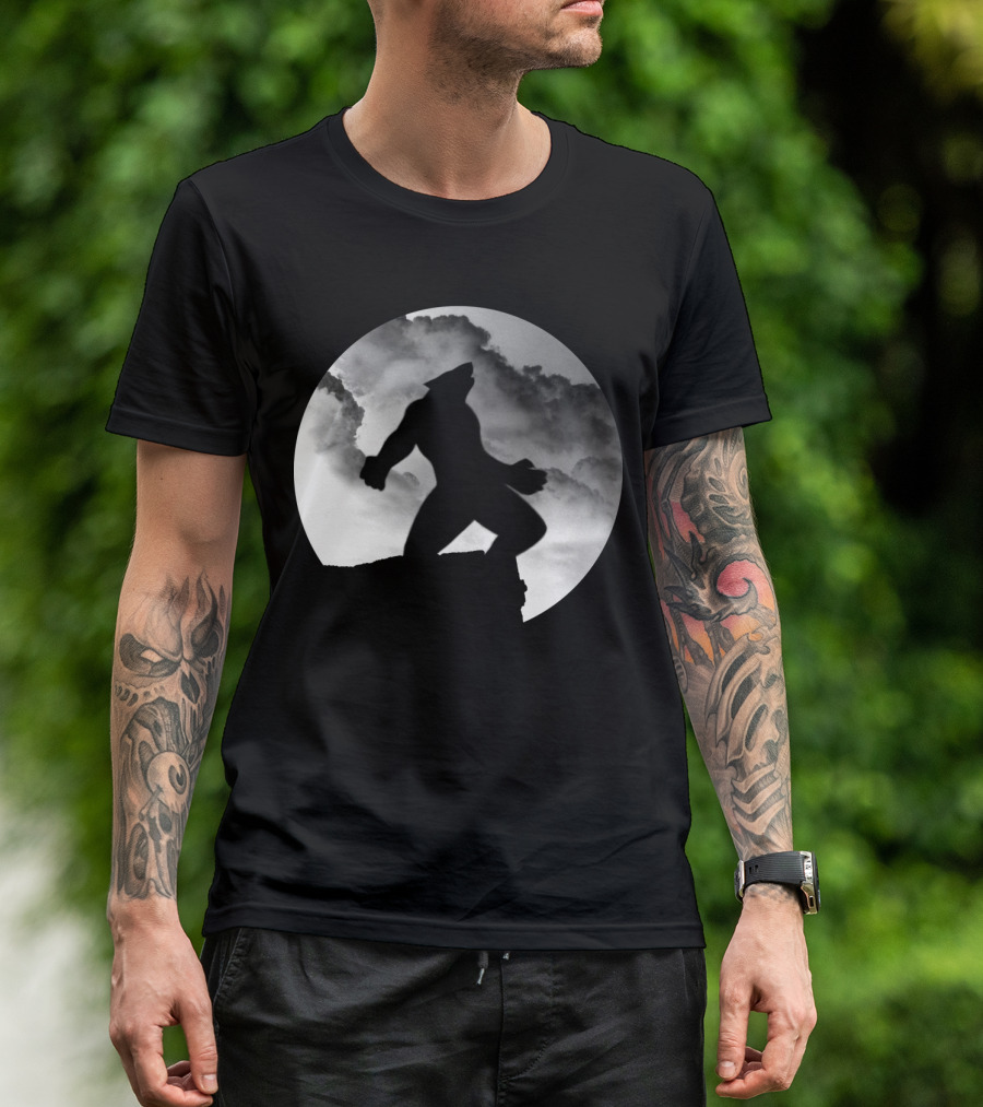 Wolf On The Edge Silhouette Against Full Moon Wolf Wolves Animal T-Shirt