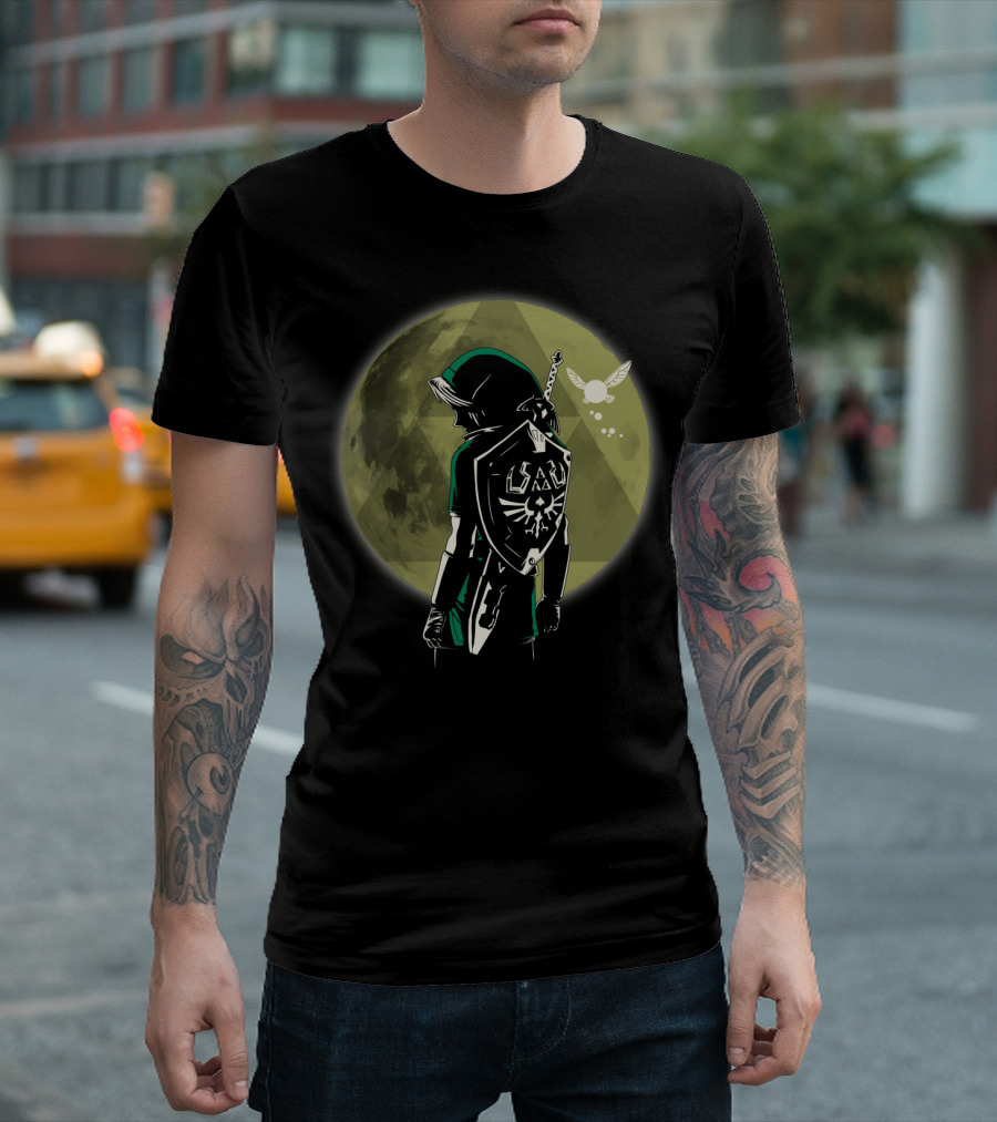 Legendary Hero Zelda Link With Shield And Navi Triforce Moon T-Shirt