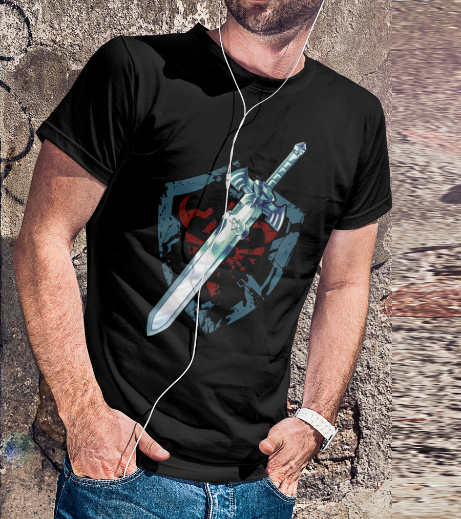 Legend Of Zelda Link Sword'n'Shield Iconic Master Sword And Hylian Shield T-Shirt