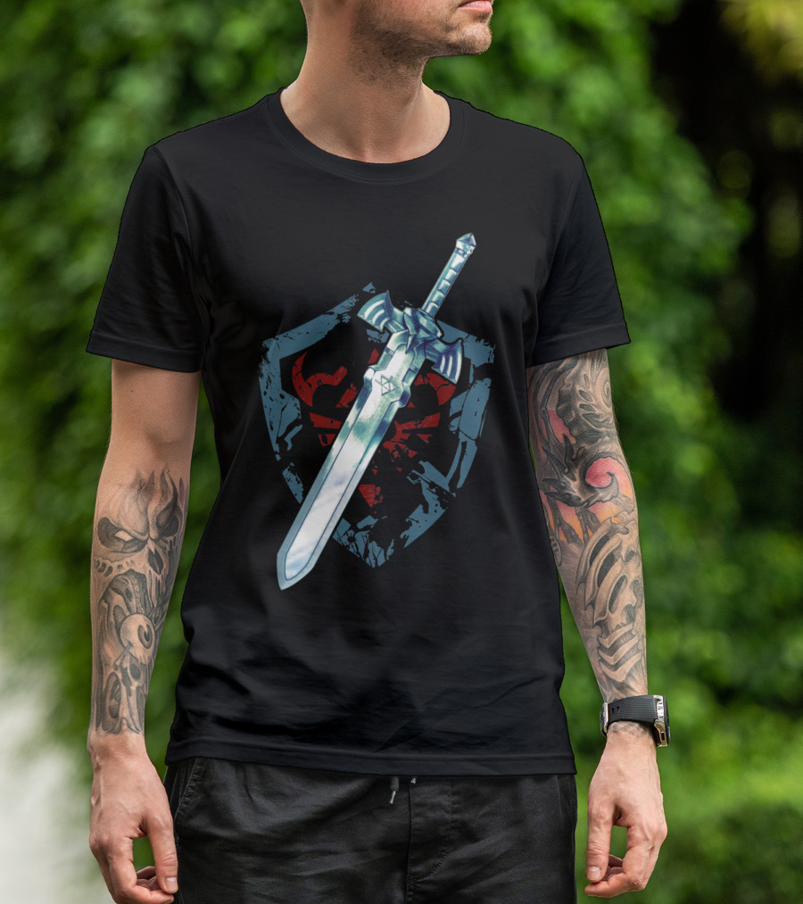 Legend Of Zelda Link Sword'n'Shield Iconic Master Sword And Hylian Shield T-Shirt