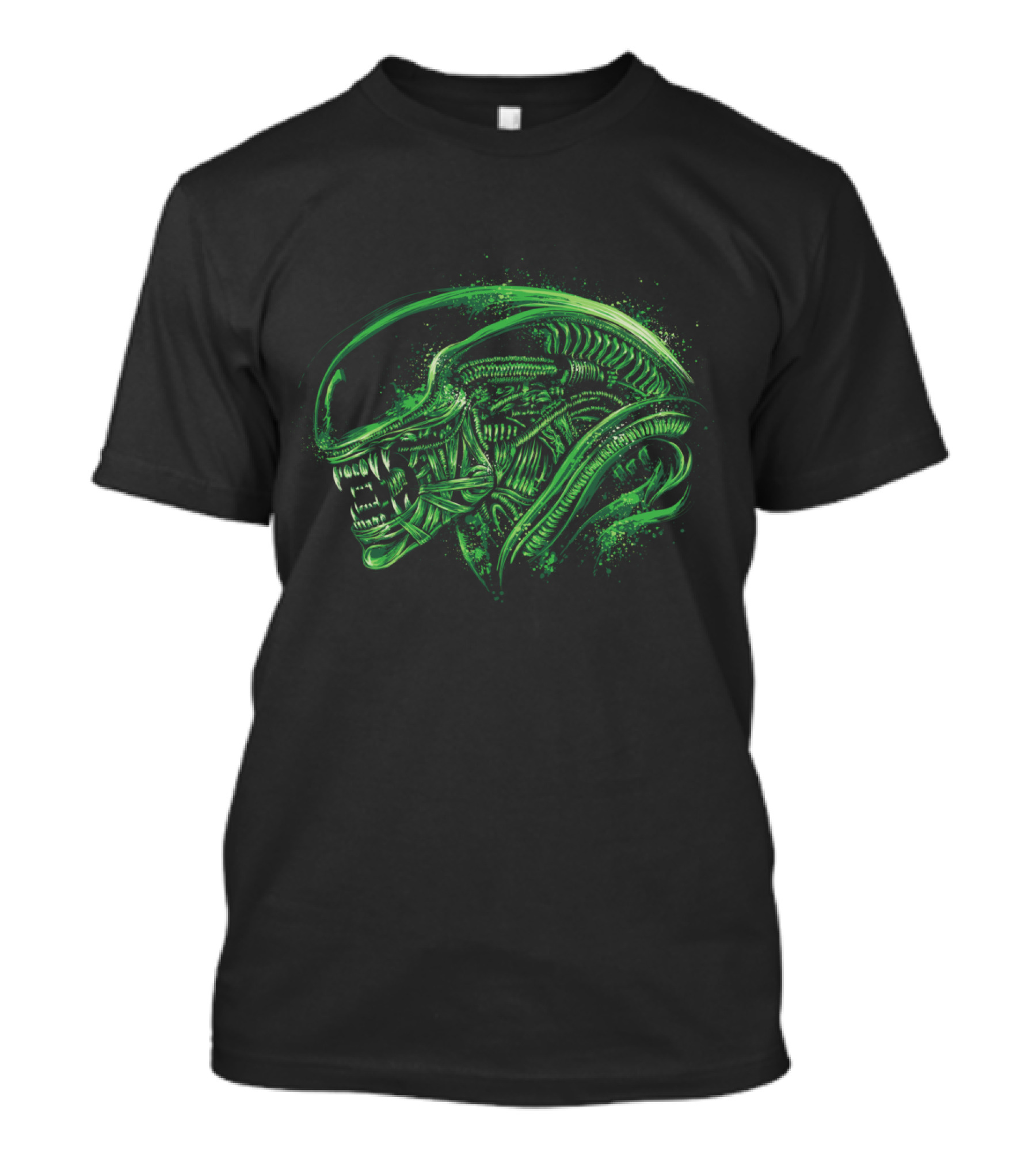 Alien Space Nightmare Monster Head In Green T-Shirt