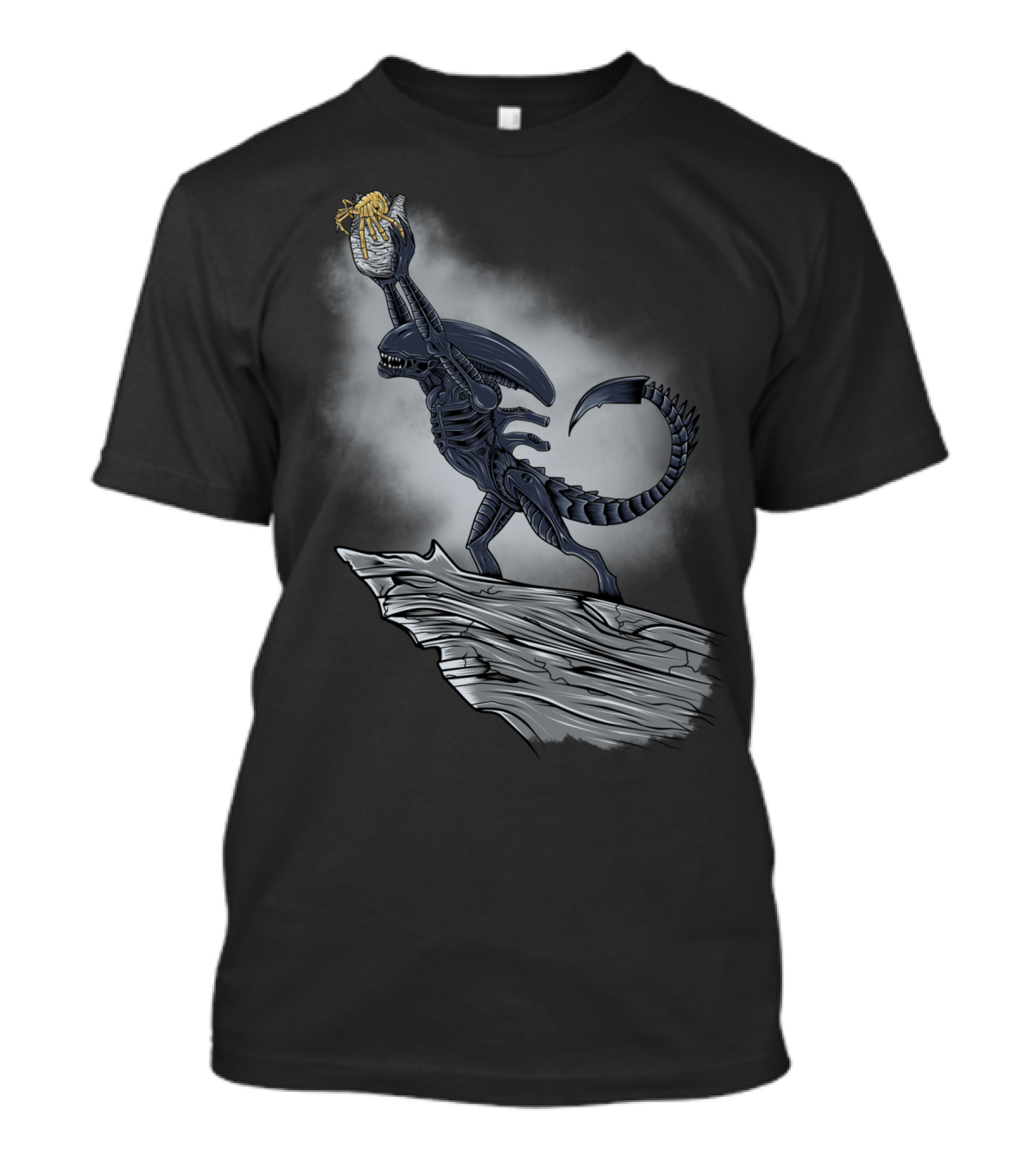 The Alien King Lifts Iconic Facehugger Egg On Rocky Cliff T-Shirt