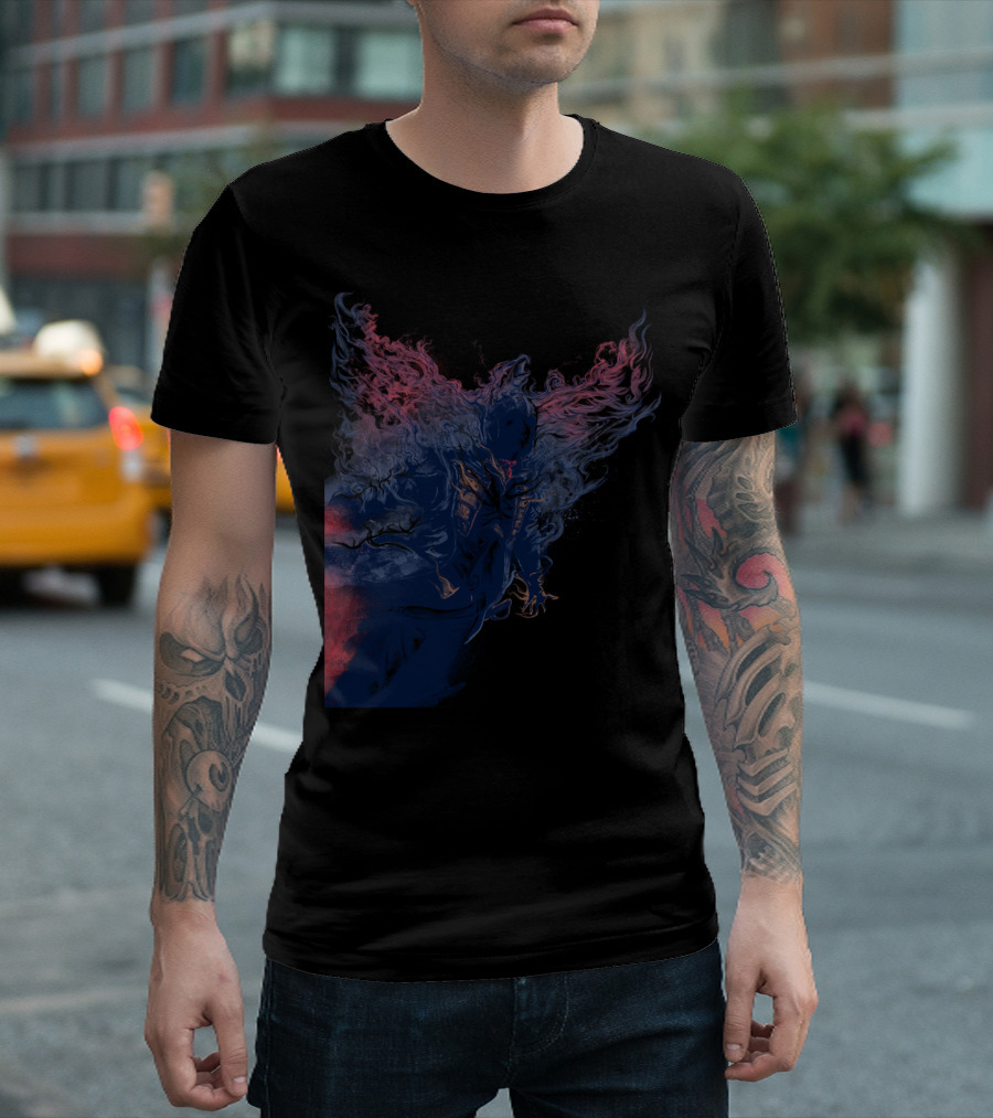 Leap Of Faith Epic Hooded Hero With Fiery Aura T-Shirt