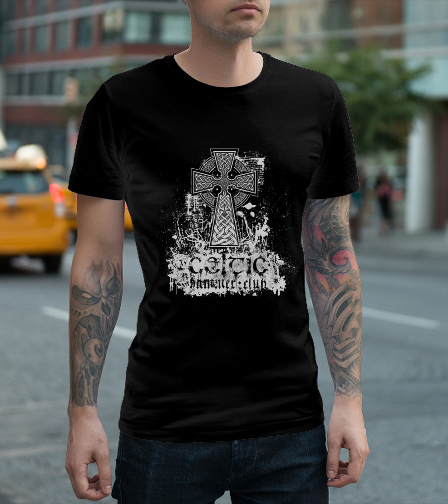 Grunge Celtic Hammer Club Cross Viking T-Shirt