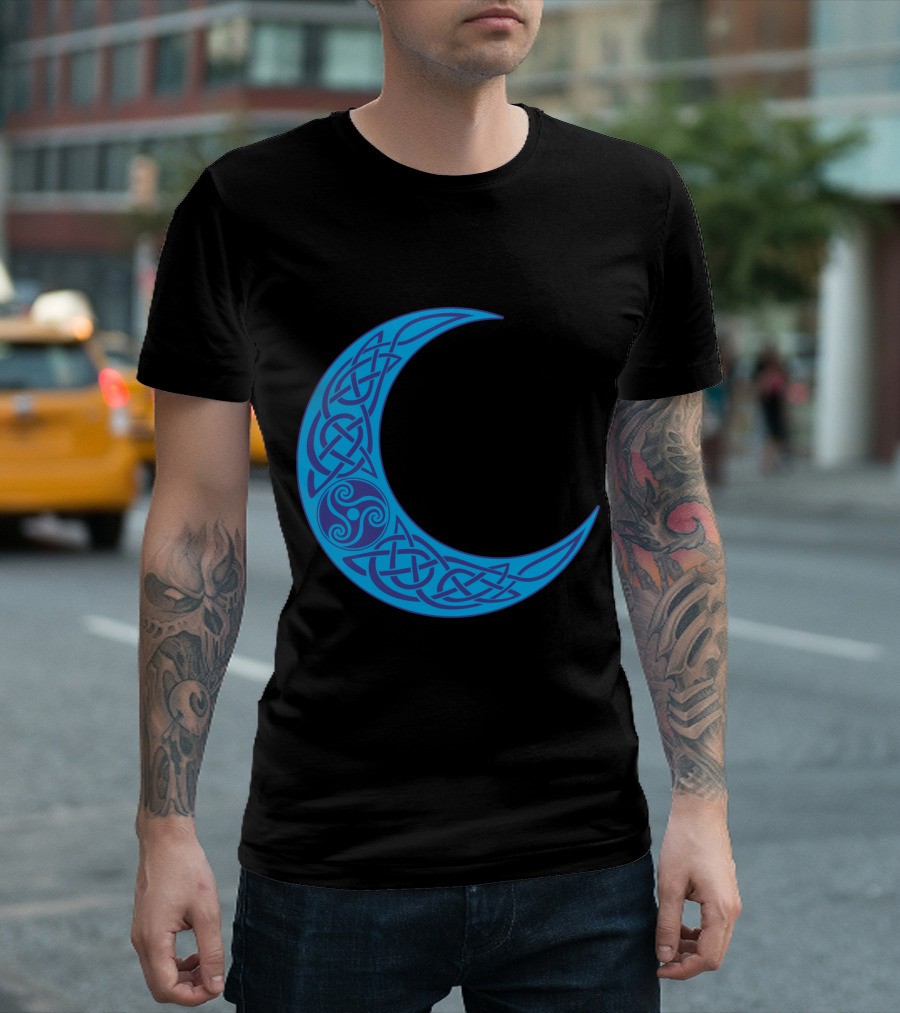 Celtic Knotwork Blue Crescent Moon Viking T-Shirt