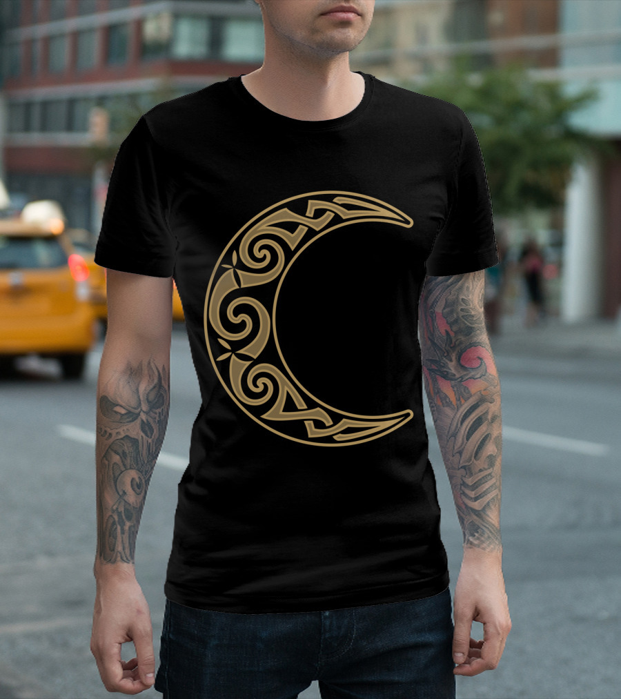 Celtic Gold Moon Viking Swirl Motif T-Shirt