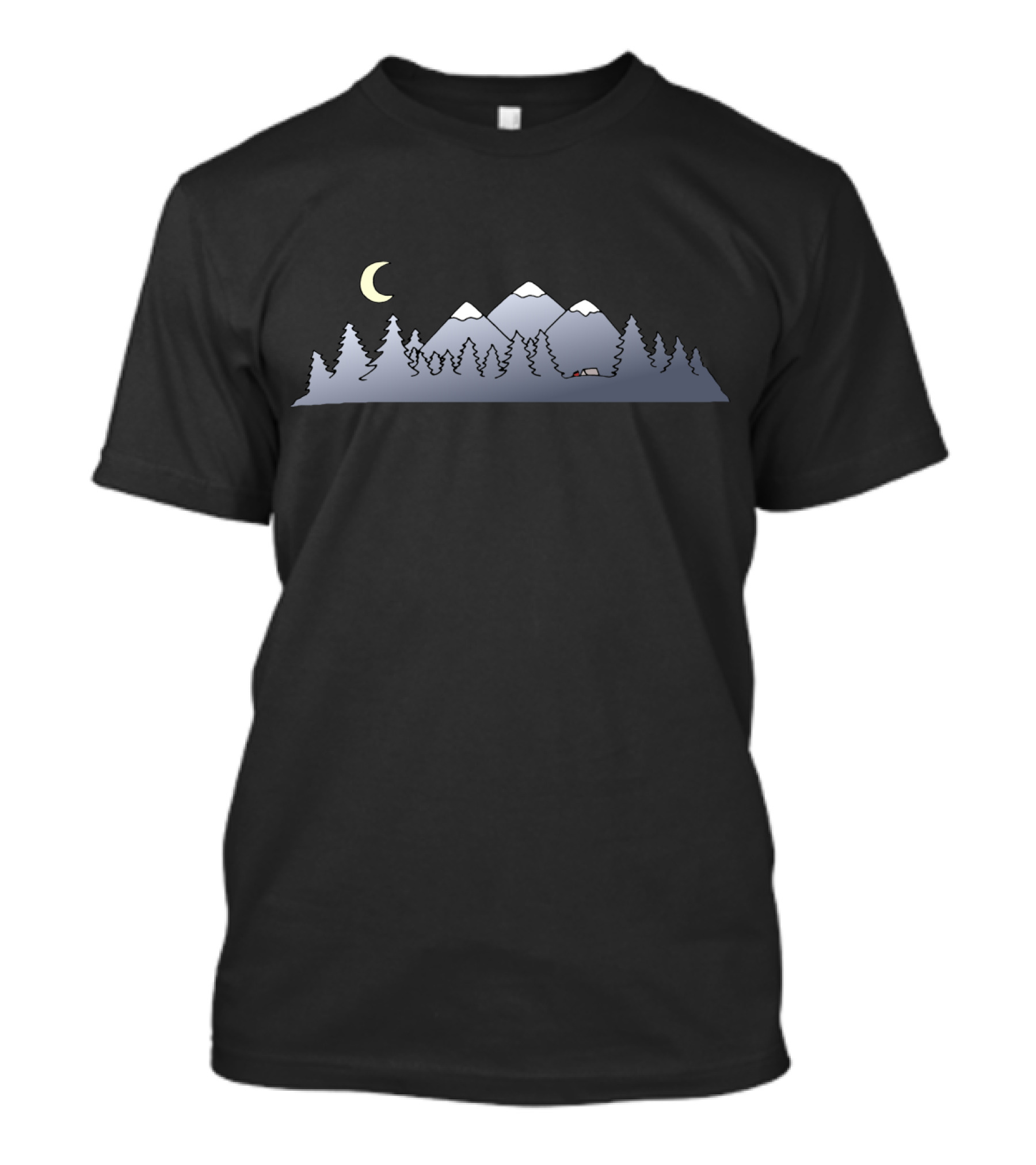 The Mountains Call With Moonlit Forest And Cabin T-Shirt