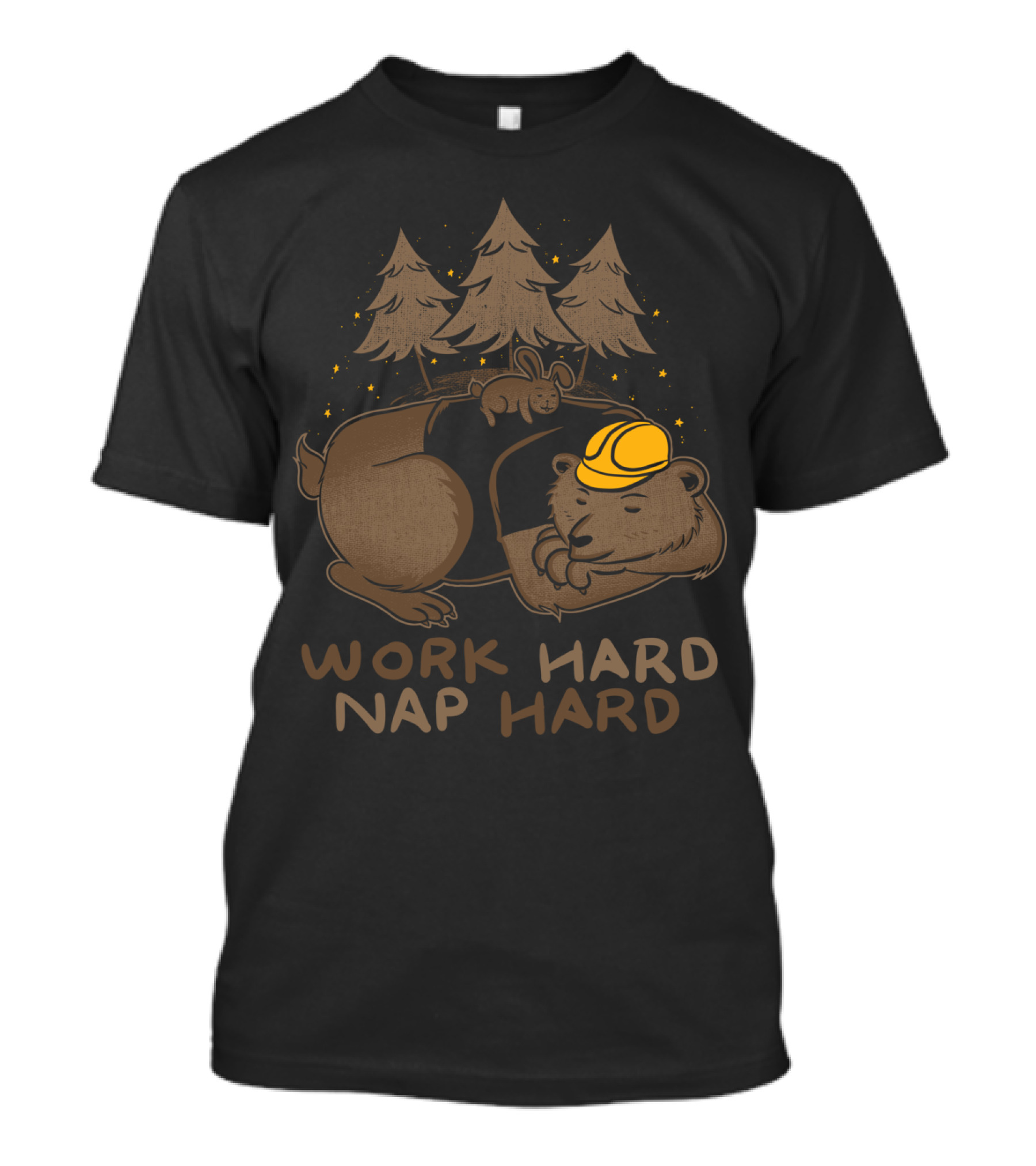 Work Hard Nap Hard Bear Construction Helmet Forest Animals T-Shirt