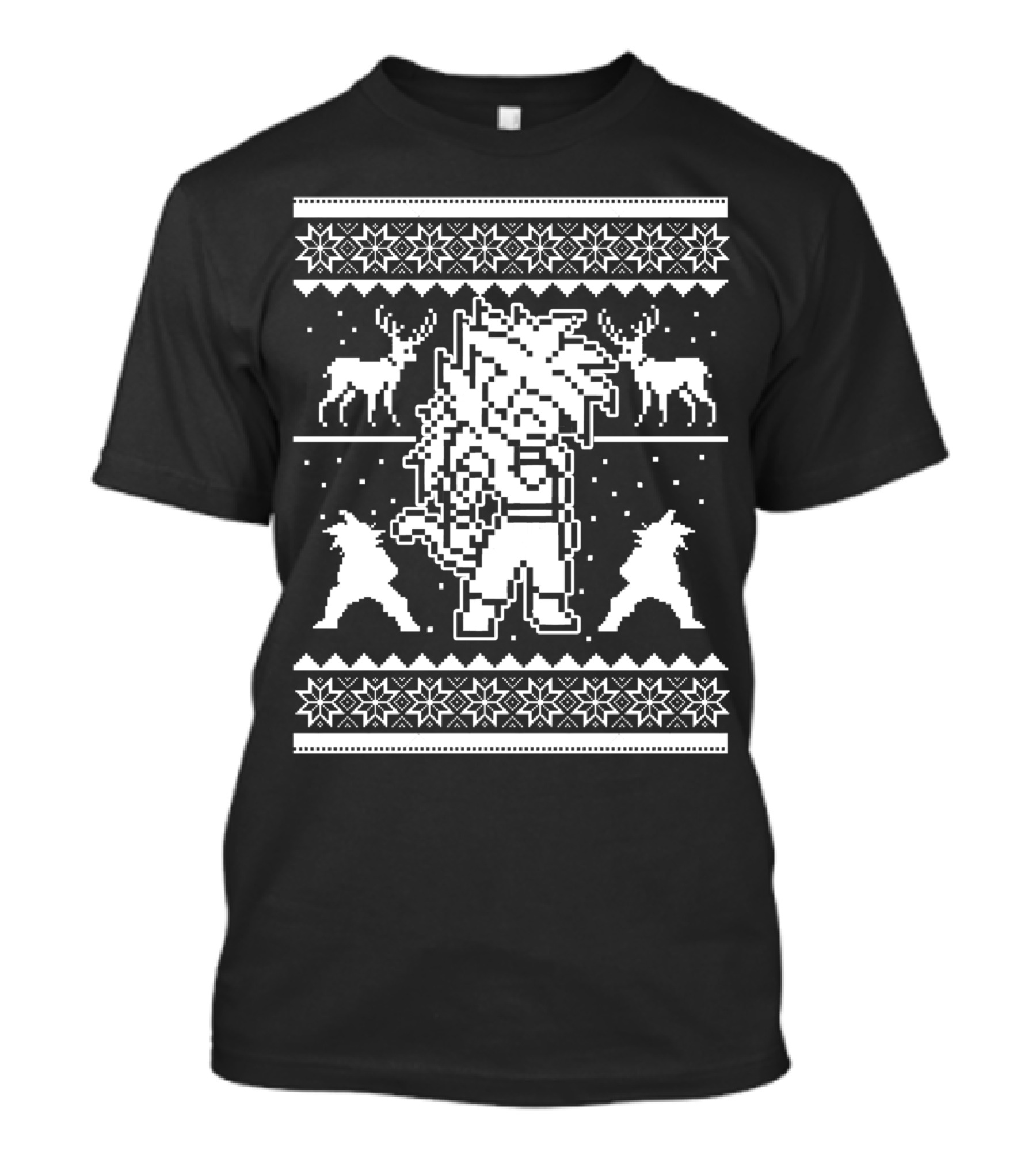 SSJ4 Christmas Pixel Art Reindeer Pattern Snowflakes T-Shirt