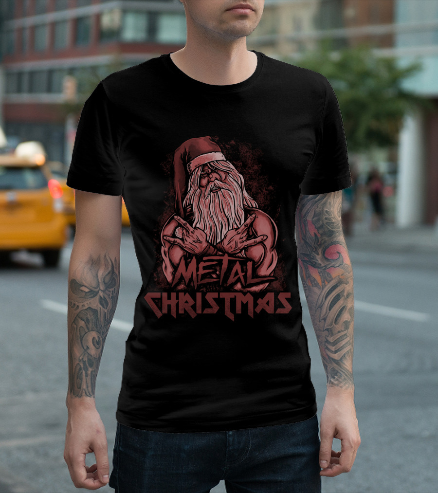 Metal Christmas Santa in Rock Pose T-Shirt