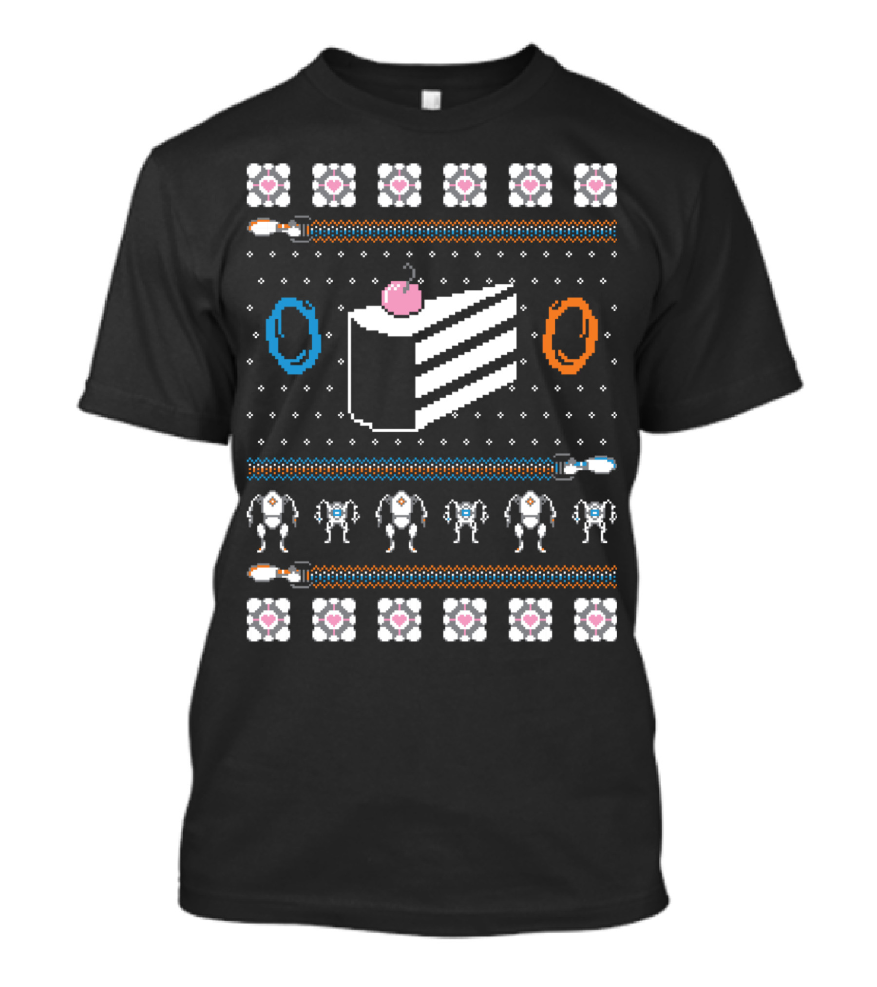 The Christmas Cake Is A Lie Portal-Themed 8-Bit Ugly T-Shirt