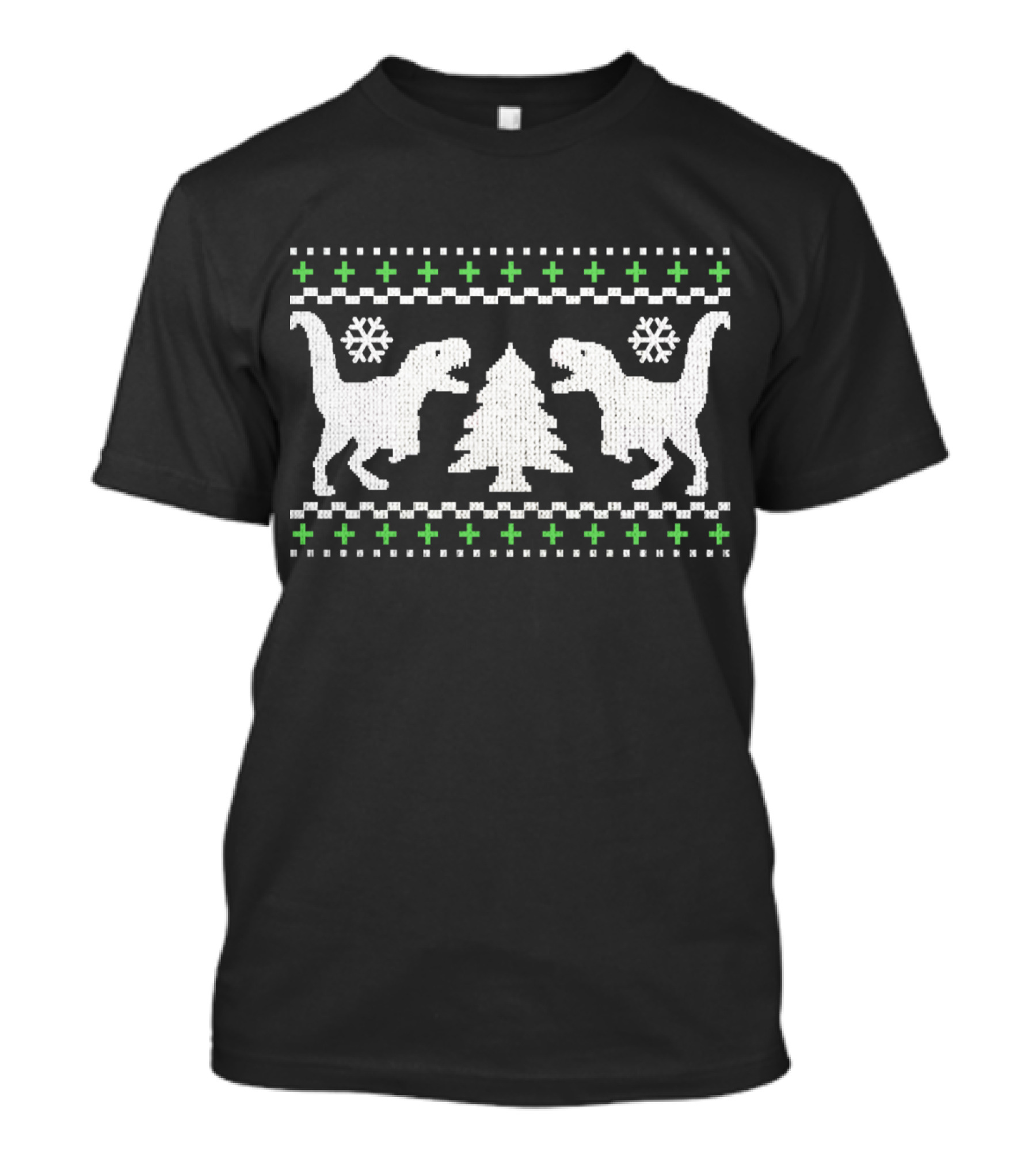 T Rex Ugly Holiday Sweater Pattern Christmas Tree Snowflakes T-Shirt