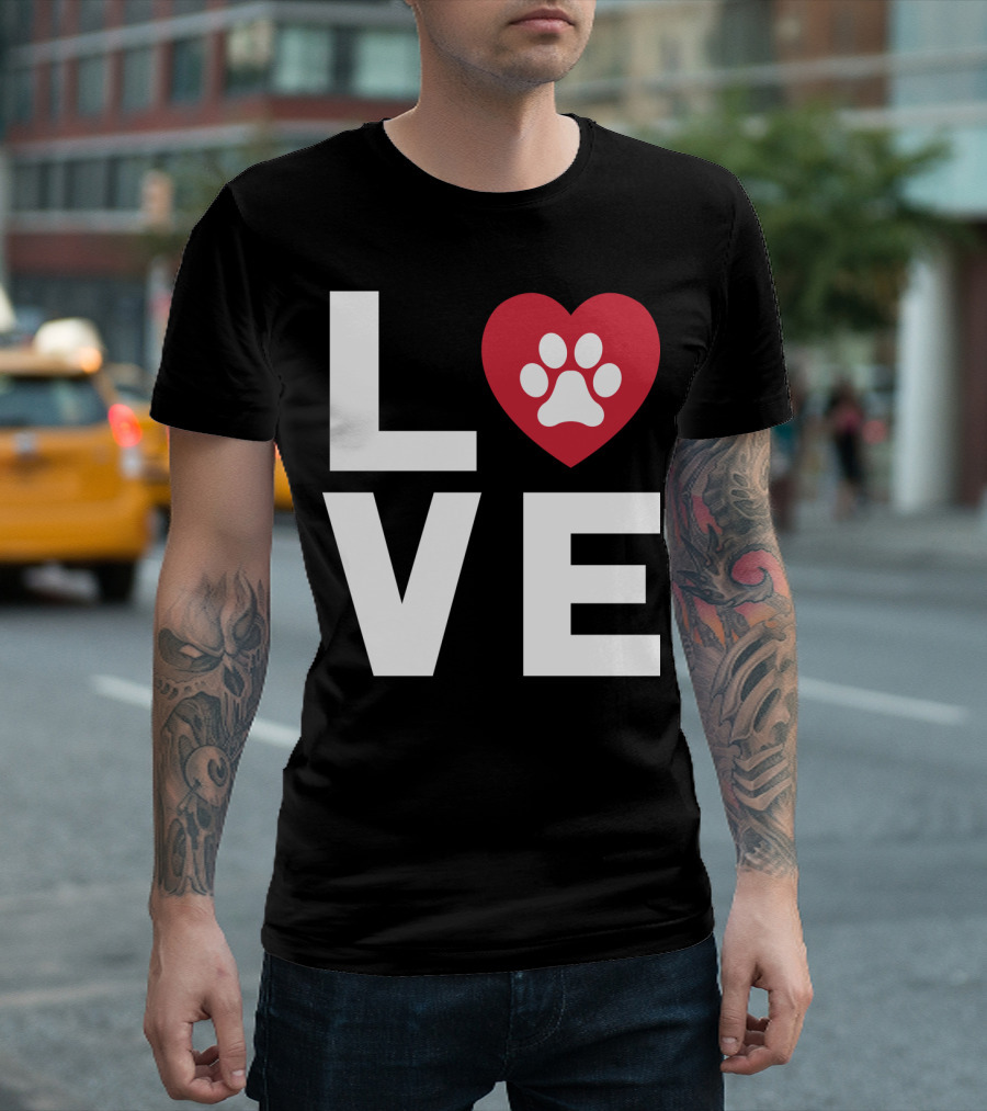 LOVE Animal Lover Dog Paw Print Heart T-Shirt