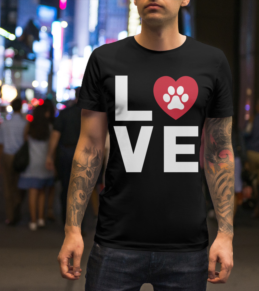 LOVE Animal Lover Dog Paw Print Heart T-Shirt