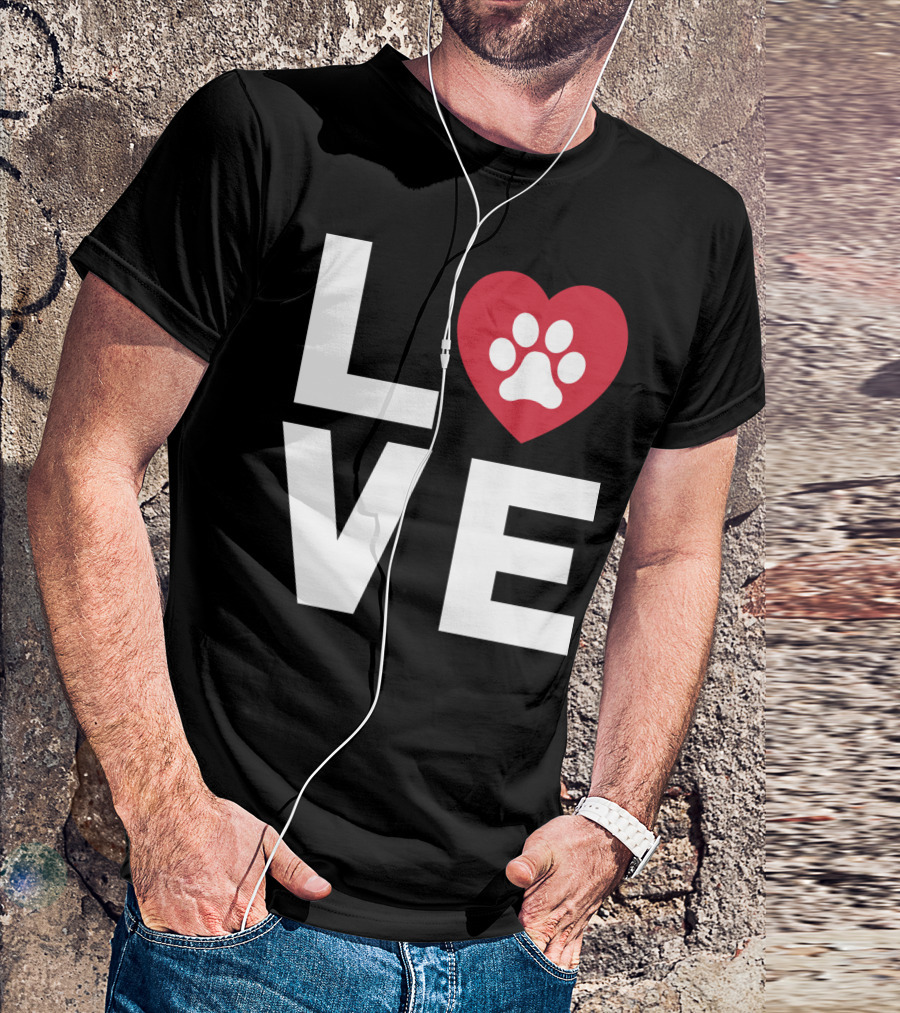 LOVE Animal Lover Dog Paw Print Heart T-Shirt