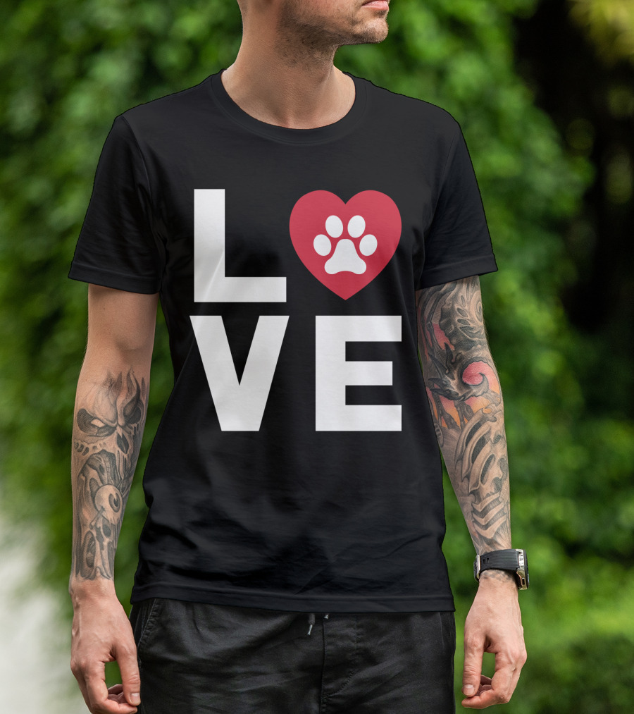 LOVE Animal Lover Dog Paw Print Heart T-Shirt