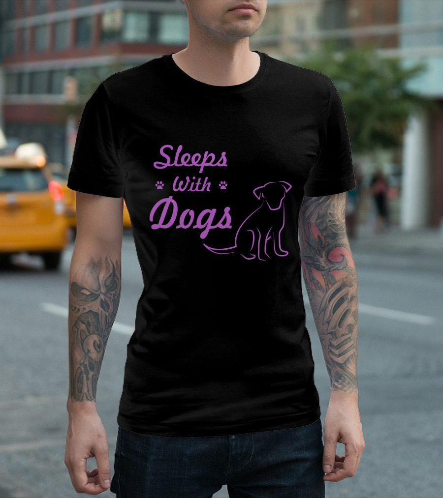 Sleeps With Dogs Paw Prints T-Shirt