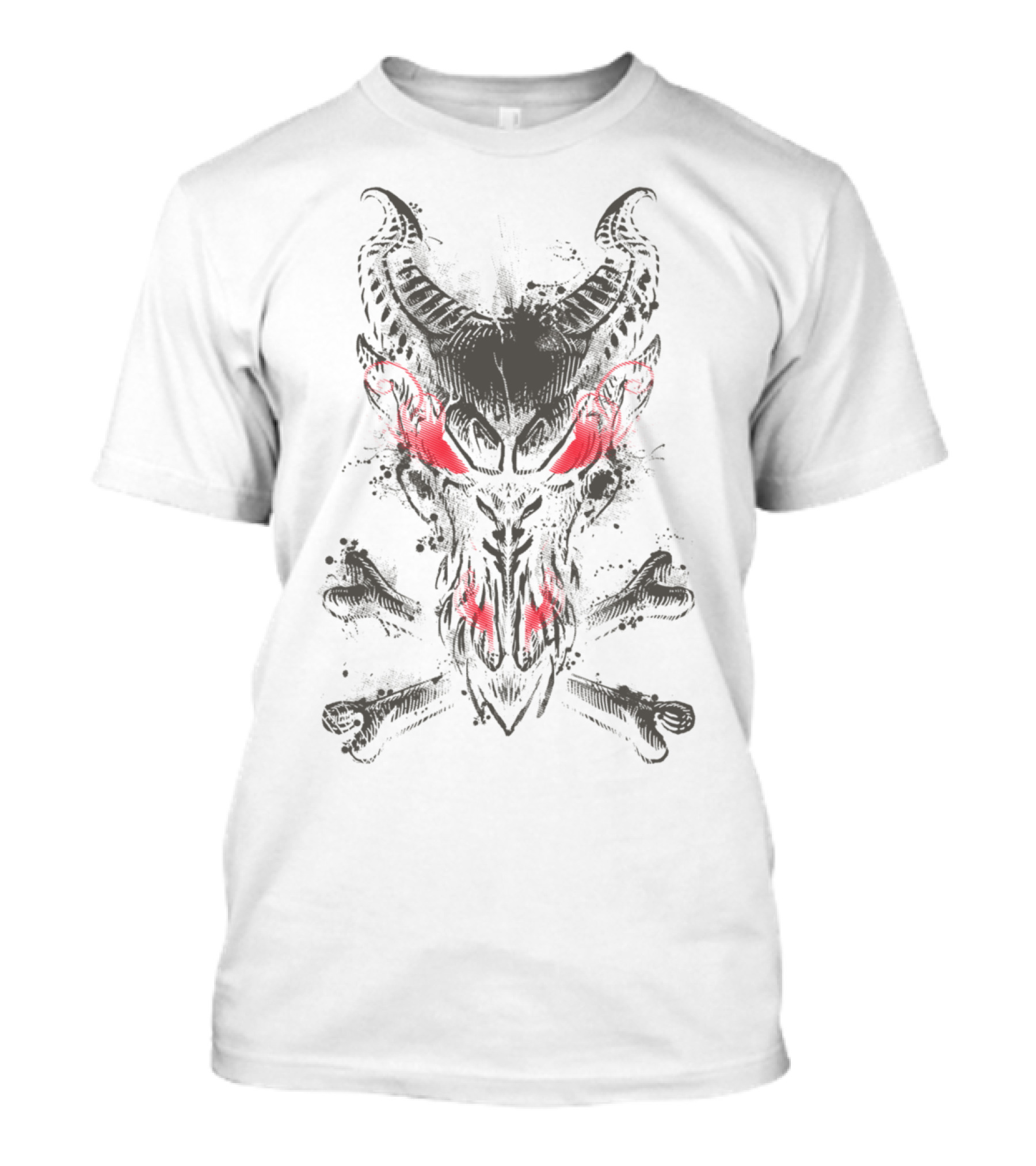 Red Eyed Demon Skull With Crossbones All The Powers Of Hell T-Shirt