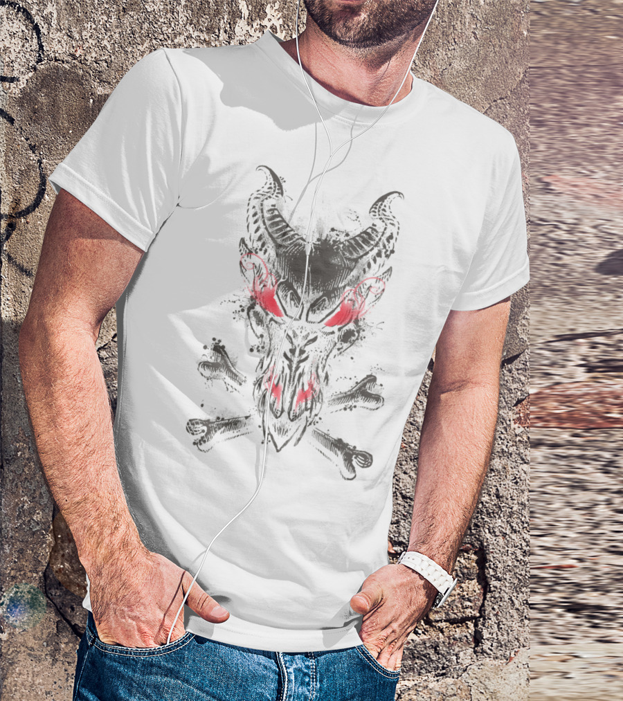 Red Eyed Demon Skull With Crossbones All The Powers Of Hell T-Shirt