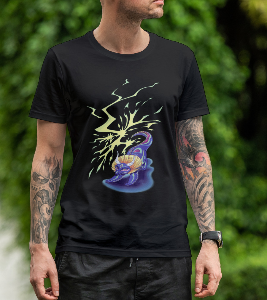 Asian Thunder Dragon Neon Lightning Burst T-Shirt