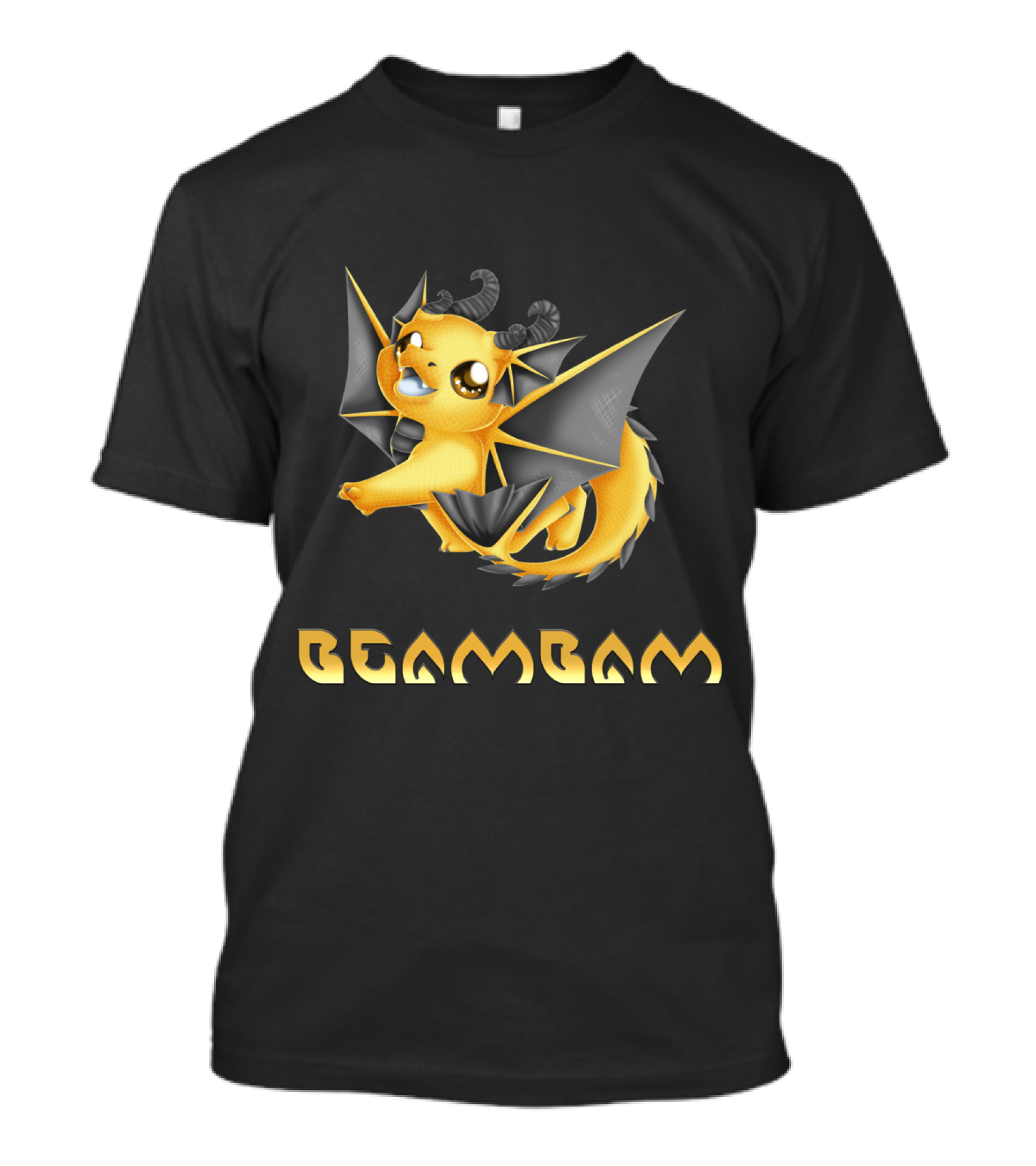 BEAMBAM Yellow Dragon With Horns And Wings T-Shirt