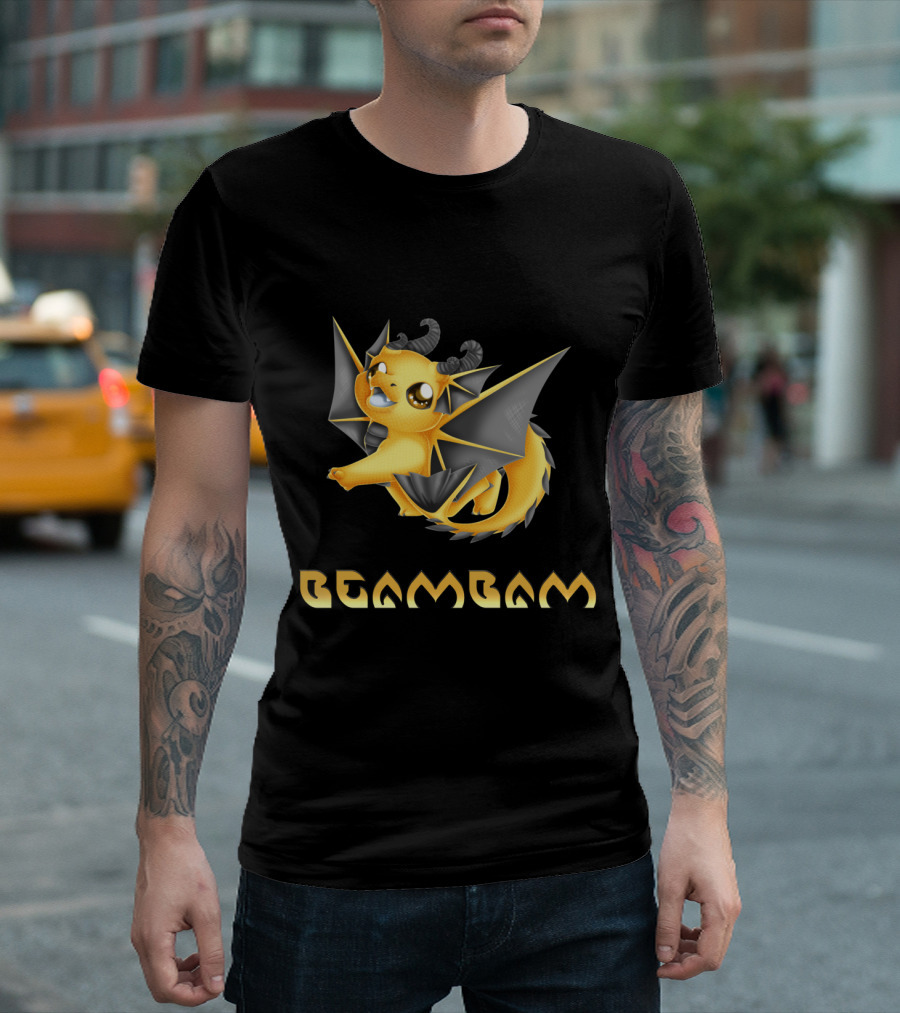 BEAMBAM Yellow Dragon With Horns And Wings T-Shirt
