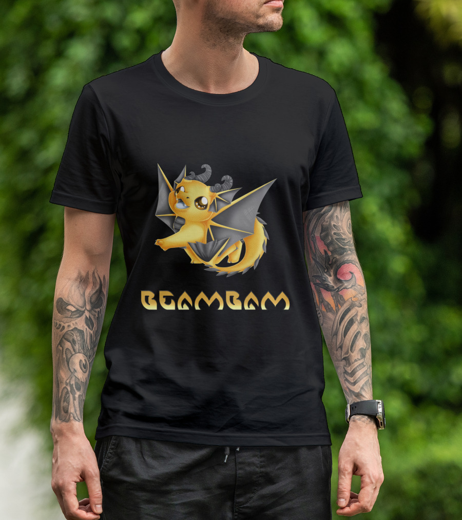 BEAMBAM Yellow Dragon With Horns And Wings T-Shirt